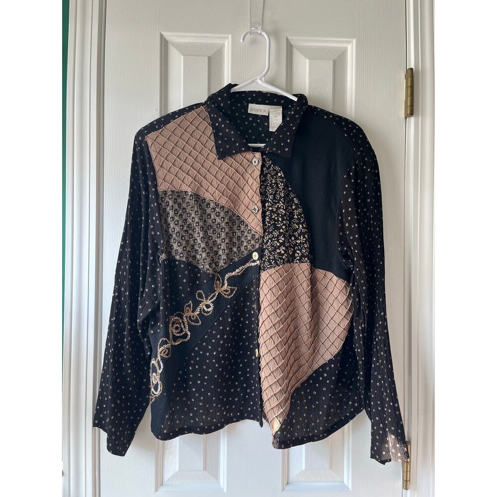 Koret 16W Patchwork Button Down Long Sleeve Top Jacket